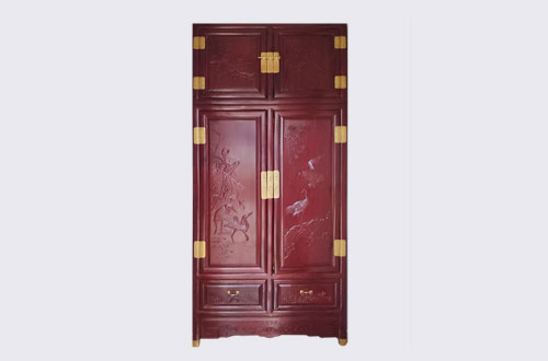 翠屏高端中式家居装修深红色纯实木衣柜
