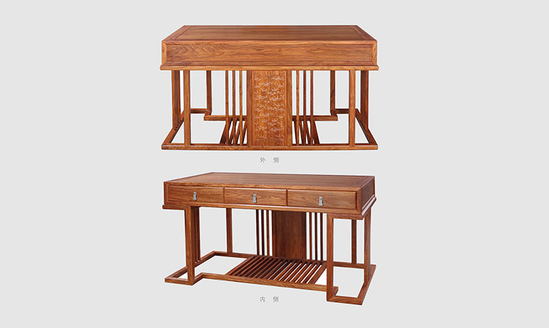 翠屏 别墅中式家居书房装修实木书桌效果图