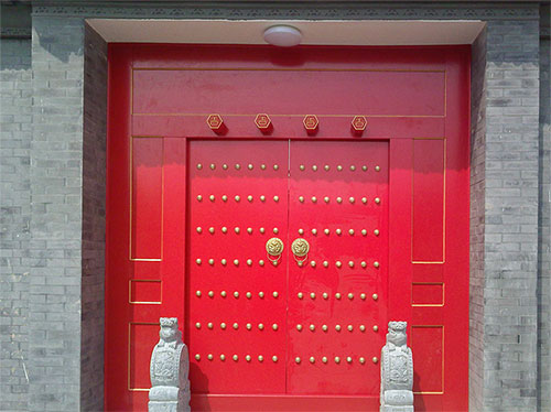 翠屏中国传统四合院系列朱红色中式木制大门木作
